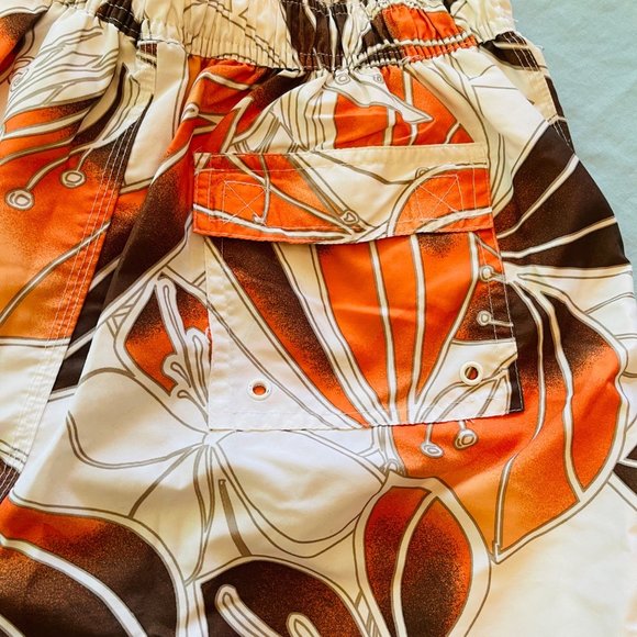 Joe Boxer Men's Swim Trunks Medium Tropical Floral Orange Brown - Picture 4 of 5
